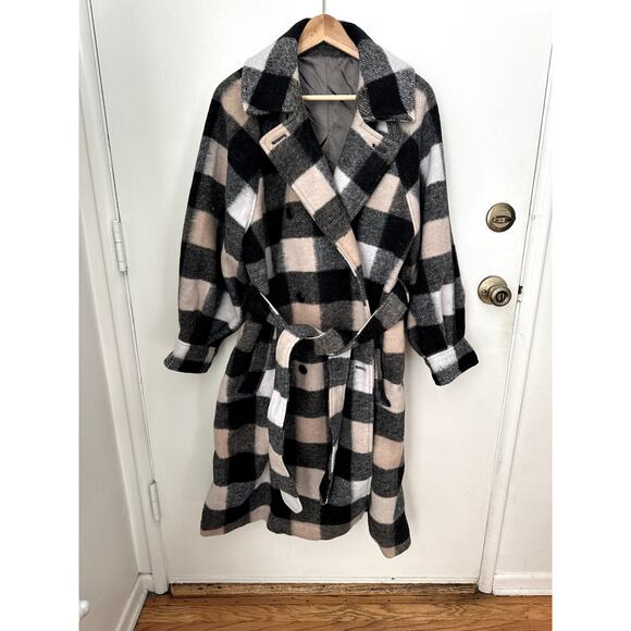 Moussy Plaid Long Coat with belt - Picture 1 of 5